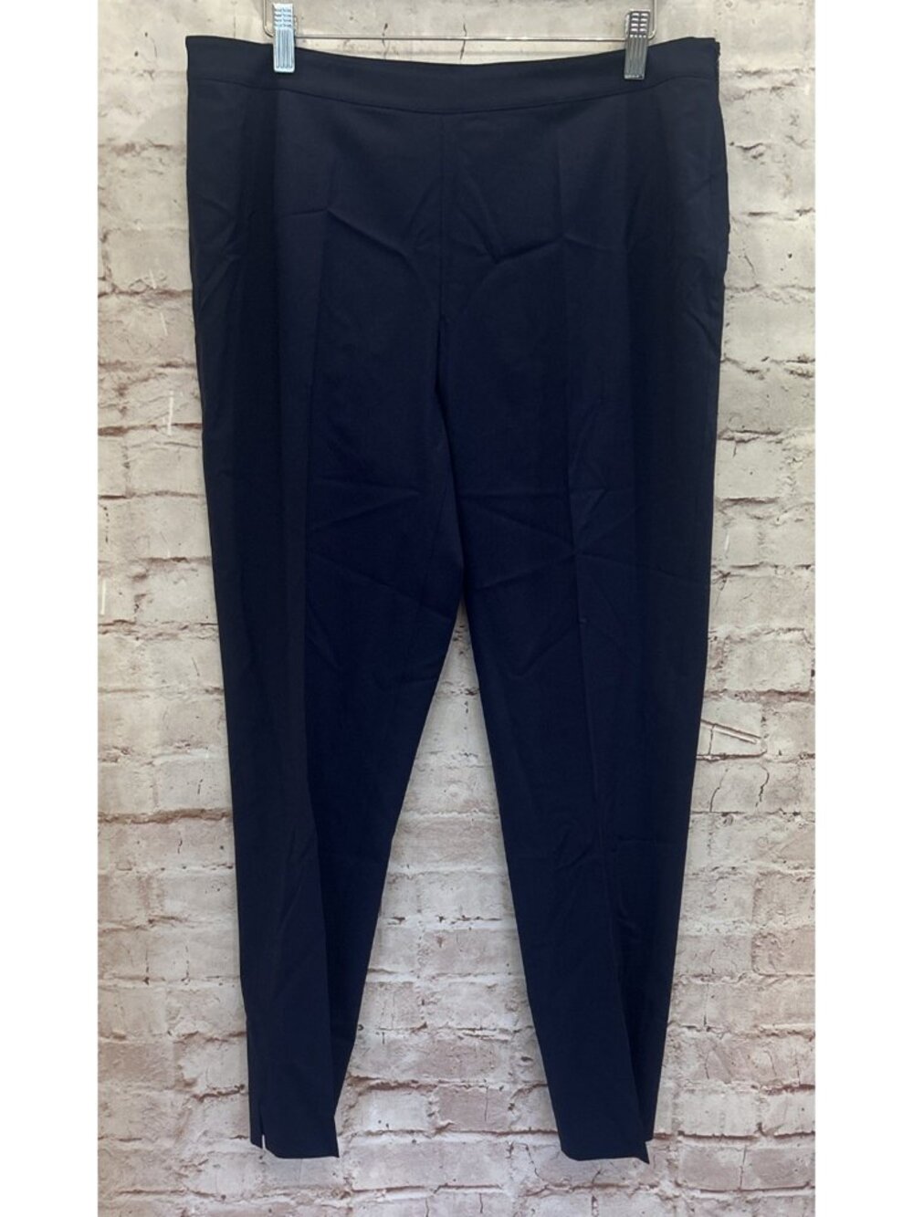 Lafayette 148 Dark Blue Bleecker Pant Mid Rise Straight Leg Ankle Slit Size 12